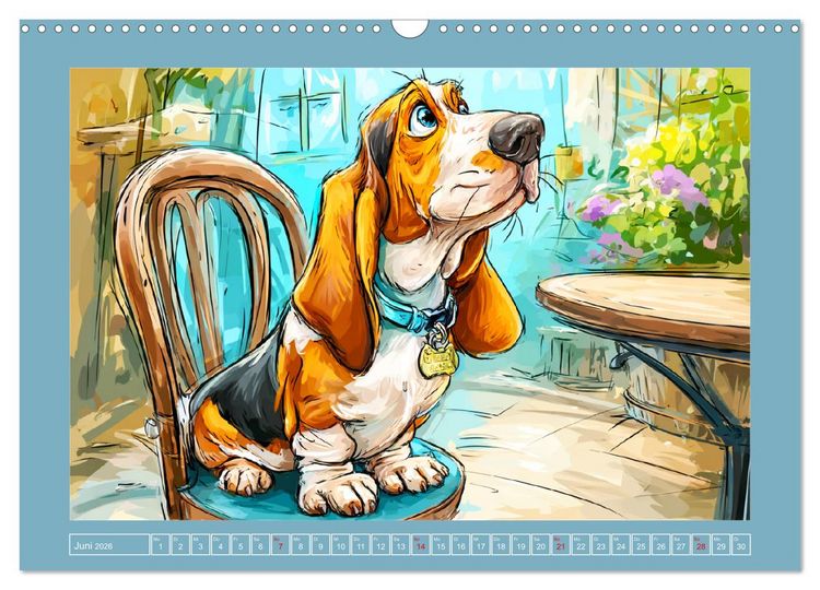 Produktbild: Basset Fun. Niedliche Hunde Cartoons zum Schmunzeln (Wandkalender 2026 DIN A3 quer), CALVENDO Monatskalender