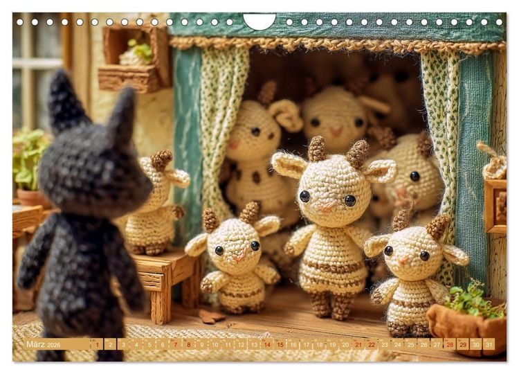 Produktbild: Amigurumi M&auml;rchenstunde nach den Gebr&uuml;dern Grimm (Wandkalender 2026 DIN A4 quer), CALVENDO Monatskalender