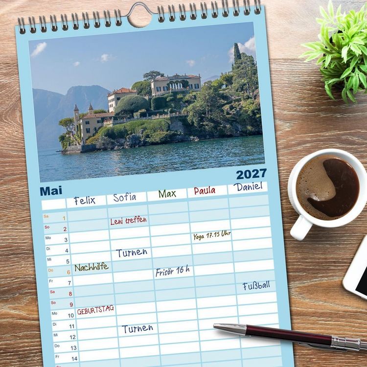 Produktbild: Familienplaner 2027 - Como und der Comer See mit 5 Spalten (Wandkalender, 21 x 45 cm) CALVENDO