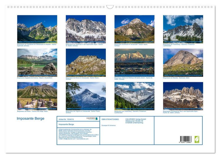Produktbild: Imposante Berge (Wandkalender 2026 DIN A2 quer), CALVENDO Monatskalender