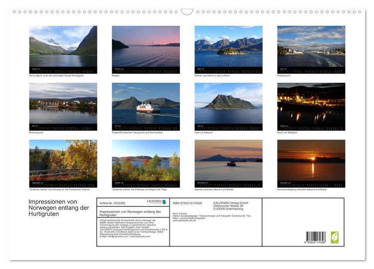 Produktbild: Impressionen von Norwegen entlang der Hurtigruten (Wandkalender 2026 DIN A2 quer), CALVENDO Monatskalender