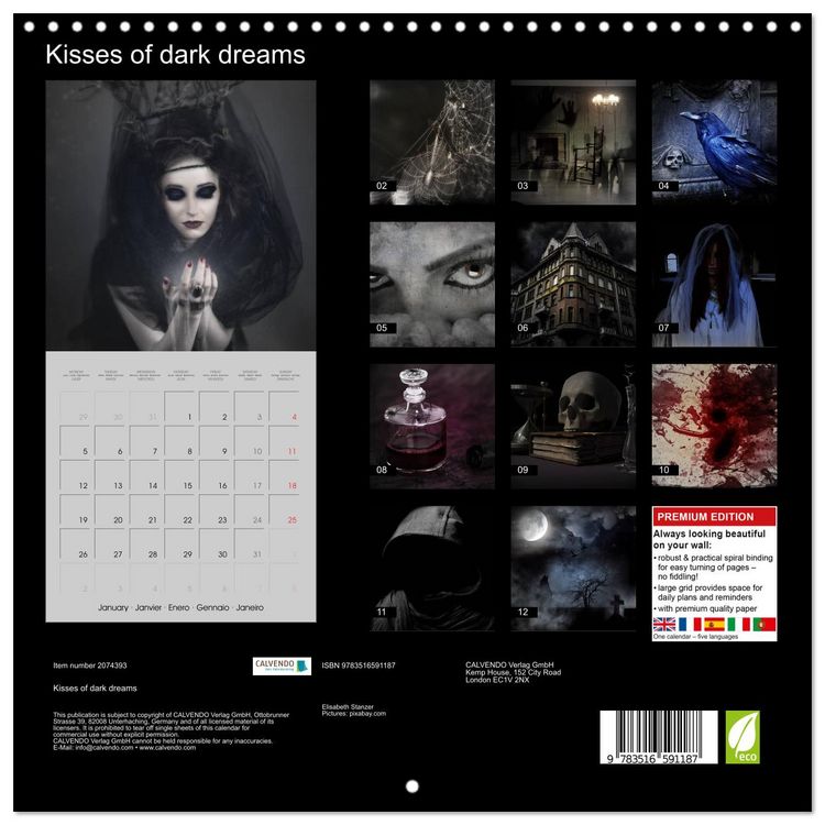 Produktbild: Kisses of dark dreams (Wall Calendar 2026 12 &times; 12 Inch) CALVENDO 12 Month Wall Calendar