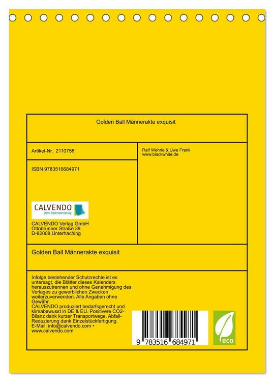 Produktbild: Golden Ball M&auml;nnerakte exquisit (Tischkalender 2026 DIN A5 hoch), CALVENDO Monatskalender