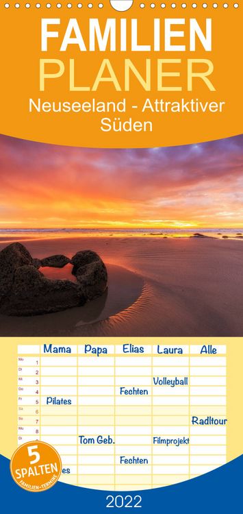Produktbild: Familienplaner Neuseeland - Attraktiver S&uuml;den (Wandkalender 2022 , 21 cm x 45 cm, hoch)