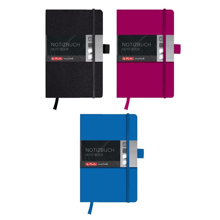 Produktbild: Herlitz Notizbuch Classic A5 96 Blatt blanko schwarz mit Leseband und Falttasche my.book