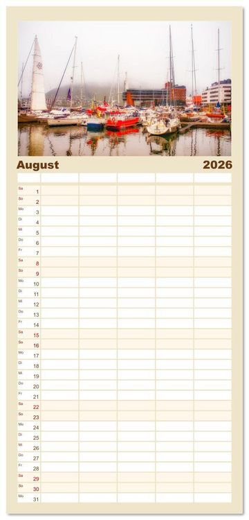Produktbild: Familienplaner 2026 - Norwegens K&uuml;stenst&auml;dte mit 5 Spalten (Wandkalender, 21 x 45 cm) CALVENDO