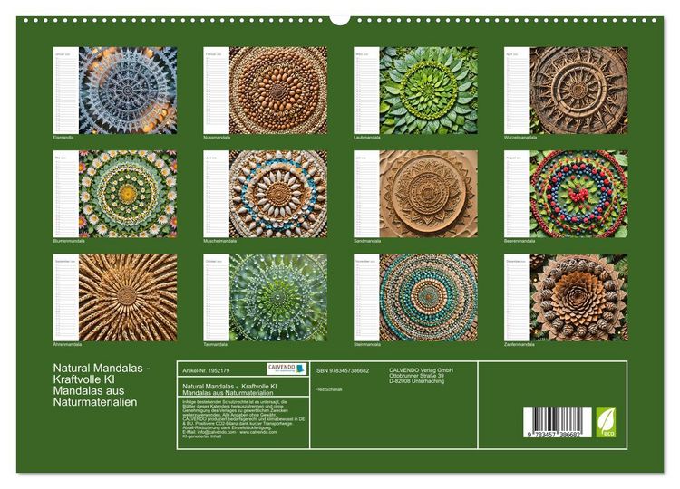 Produktbild: Natural Mandalas - Kraftvolle KI Mandalas aus Naturmaterialien (hochwertiger Premium Wandkalender 2026 DIN A2 quer), Kunstdruck in Hochglanz
