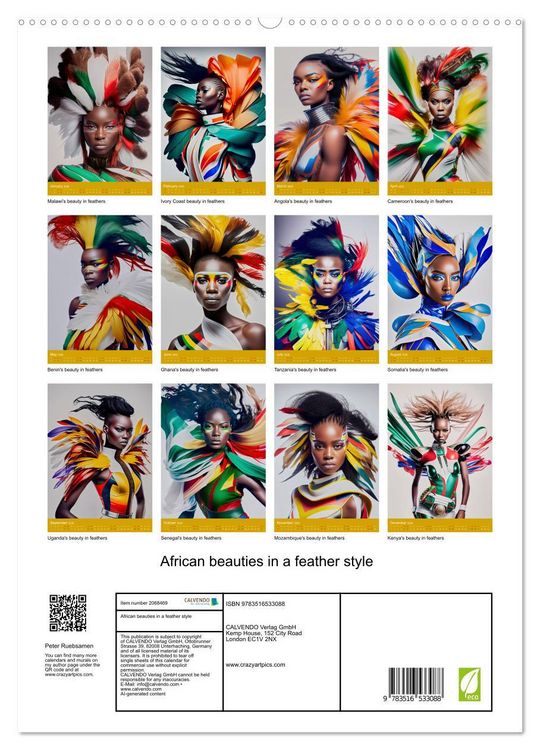 Produktbild: African beauties in a feather style (High Quality Premium Wall Calendar 2026 DIN A2 portrait),CALVENDO 12 Month Wall Calendar