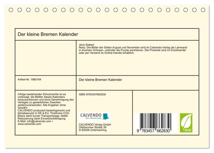Produktbild: Der kleine Bremen Kalender (Tischkalender 2026 DIN A5 quer), CALVENDO Monatskalender