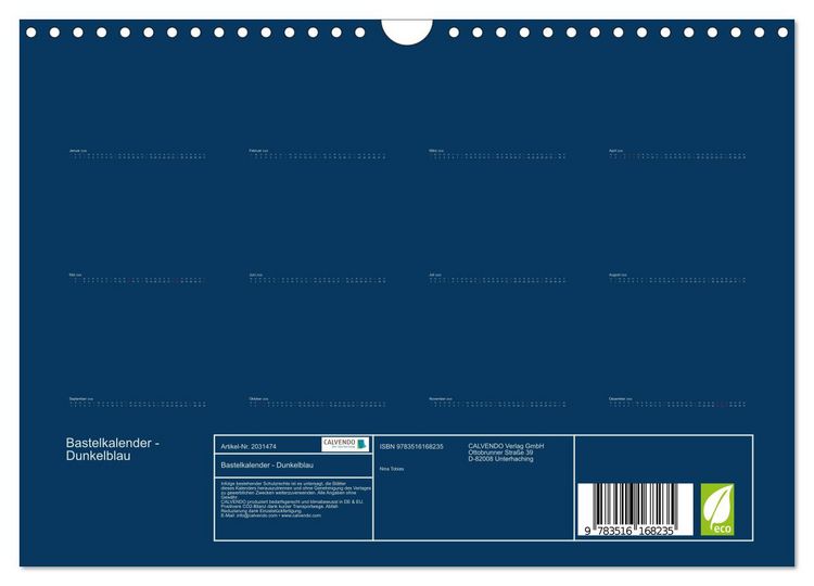 Produktbild: Bastelkalender - Dunkelblau (Wandkalender 2026 DIN A4 quer), CALVENDO Monatskalender