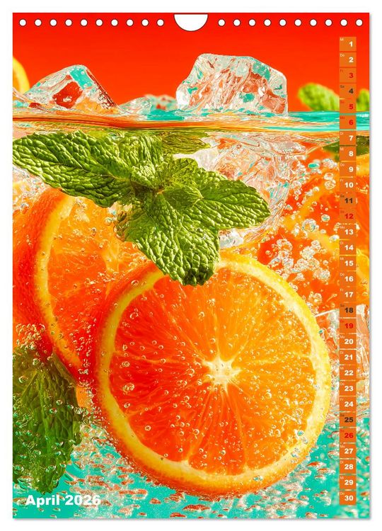 Produktbild: Fruchtige Erfrischung - K&uuml;chenkalender mit bunten Fr&uuml;chten im Wasser (Wandkalender 2026 DIN A4 hoch), CALVENDO Monatskalender