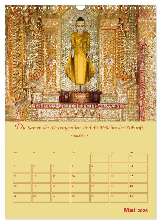 Produktbild: BUDDHA IN GOLD - Mit buddhistischen Spr&uuml;chen (Wandkalender 2026 DIN A3 hoch), CALVENDO Monatskalender