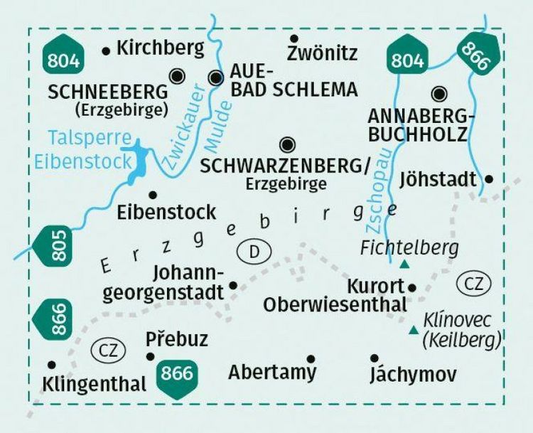 Produktbild: KOMPASS Wanderkarte 806 Westliches Erzgebirge, Aue, Eibenstock, Kurort Oberwiesenthal 1:50.000