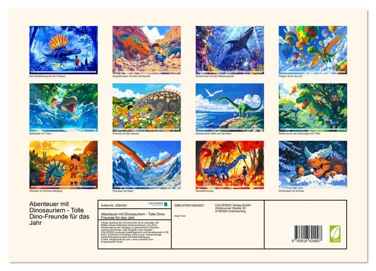 Produktbild: Abenteuer mit Dinosauriern - Tolle Dino-Freunde f&uuml;r das Jahr (hochwertiger Premium Wandkalender 2026 DIN A2 quer), Kunstdruck in Hochglanz