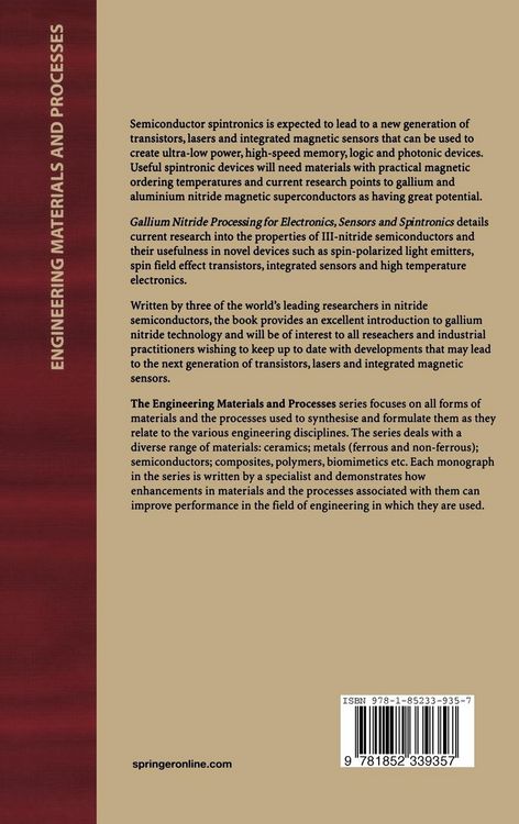 Produktbild: Gallium Nitride Processing for Electronics, Sensors and Spintronics