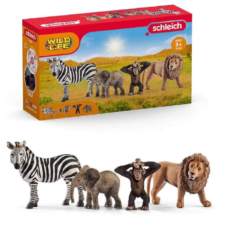 Schleich 42721 Wild Life Afrika Starter Set 4 teilig Lowe Zebra Elefant Schimpanse kaufen Spielwaren