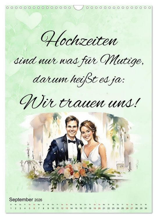 Produktbild: Hochzeitsspr&uuml;che (Wandkalender 2026 DIN A3 hoch), CALVENDO Monatskalender