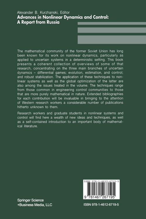Produktbild: Advances in Nonlinear Dynamics and Control: A Report from Russia