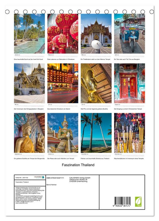 Produktbild: Faszination Thailand (Tischkalender 2026 DIN A5 hoch), CALVENDO Monatskalender