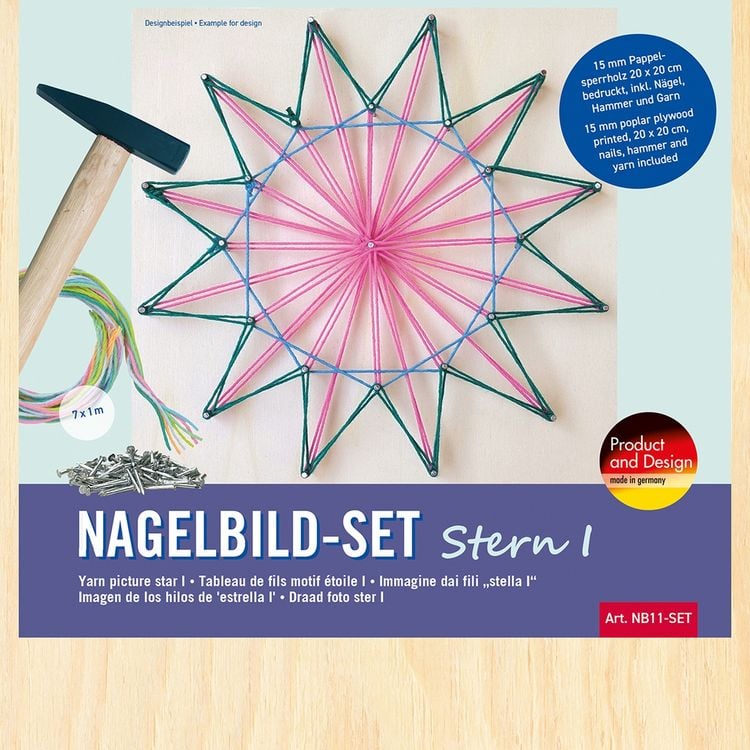 Produktbild: PEBARO NB11-SET - Nagelbild-Set Stern I, Fadenbild, 20x20cm, Bastelset