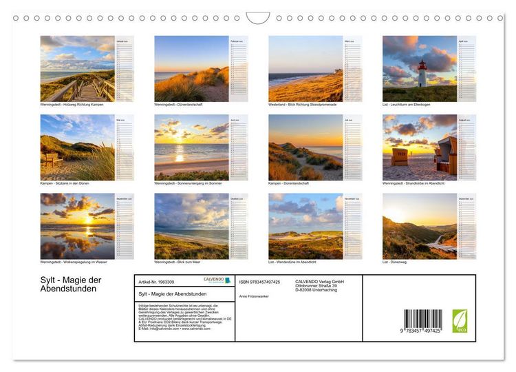 Produktbild: Sylt - Magie der Abendstunden (Wandkalender 2026 DIN A3 quer), CALVENDO Monatskalender