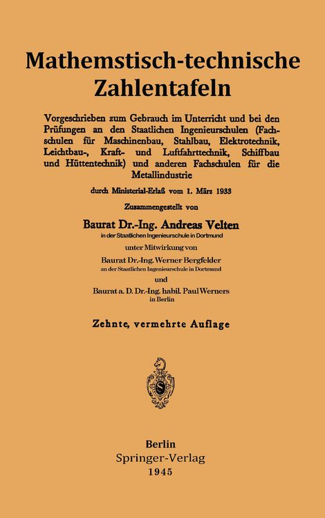 Produktbild: Mathematisch-technische Zahlentafeln