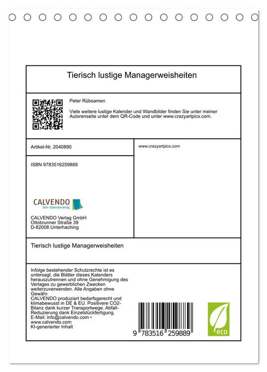 Produktbild: Tierisch lustige Managerweisheiten (Tischkalender 2026 DIN A5 hoch), CALVENDO Monatskalender