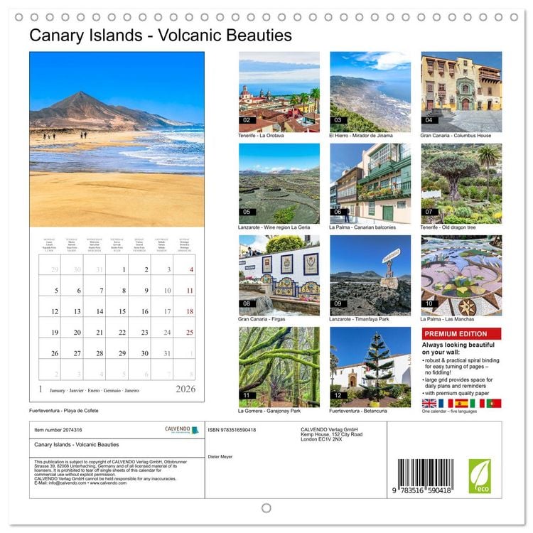 Produktbild: Canary Islands - Volcanic Beauties (Wall Calendar 2026 12 &times; 12 Inch) CALVENDO 12 Month Wall Calendar