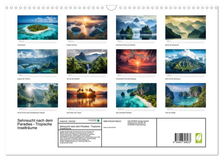 Produktbild: Sehnsucht nach dem Paradies - Tropische Inseltr&auml;ume (Wandkalender 2026 DIN A3 quer), CALVENDO Monatskalender