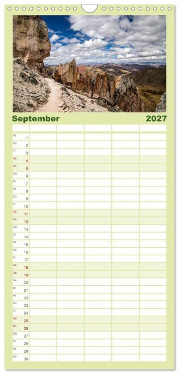 Produktbild: Familienplaner 2027 - Palccoyo - Der neue Rainbow Mountain in Peru mit 5 Spalten (Wandkalender, 21 x 45 cm) CALVENDO