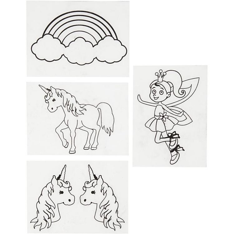 Produktbild: Creativ Company Plastikschrumpfplatten mit Motiven, Einh&ouml;rner, Blatt 10,5x14,5 cm, Dicke 0,3 mm, Matt transparent, 4 Blatt