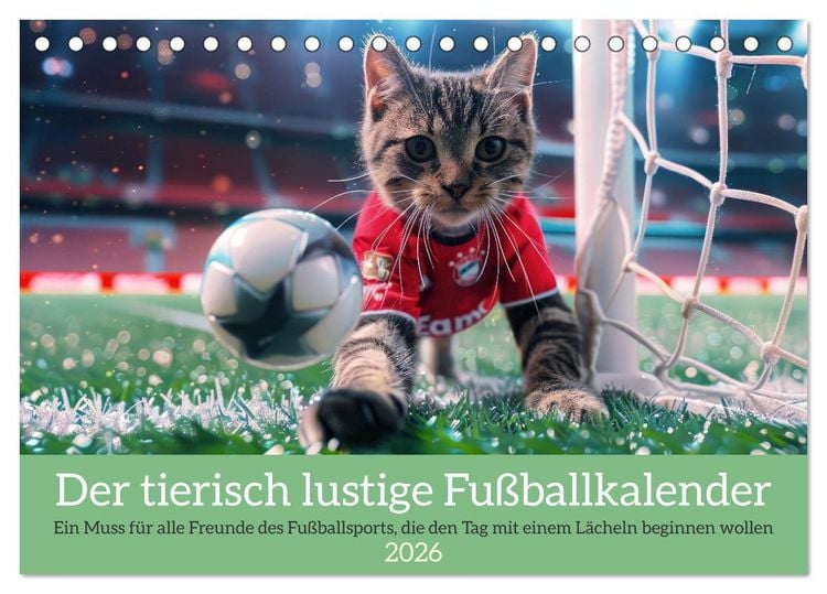Produktbild: Der tierisch lustige Fu&szlig;ballkalender (Tischkalender 2026 DIN A5 quer), CALVENDO Monatskalender