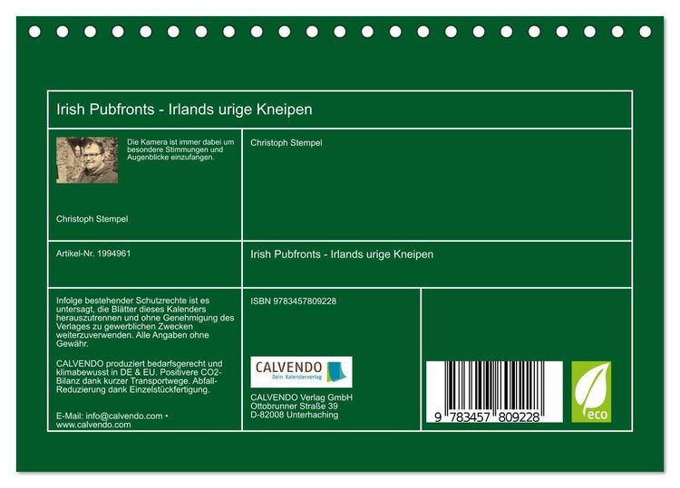 Produktbild: Irish Pubfronts - Irlands urige Kneipen (Tischkalender 2026 DIN A5 quer), CALVENDO Monatskalender