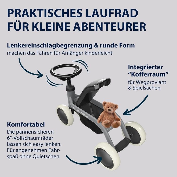 Produktbild: HUDORA 10914 - Laufrad Steppy 6 shadow, Lauflernrad f&uuml;r Kinder von 73-80 cm, Sitzh&ouml;he: 22,5 cm