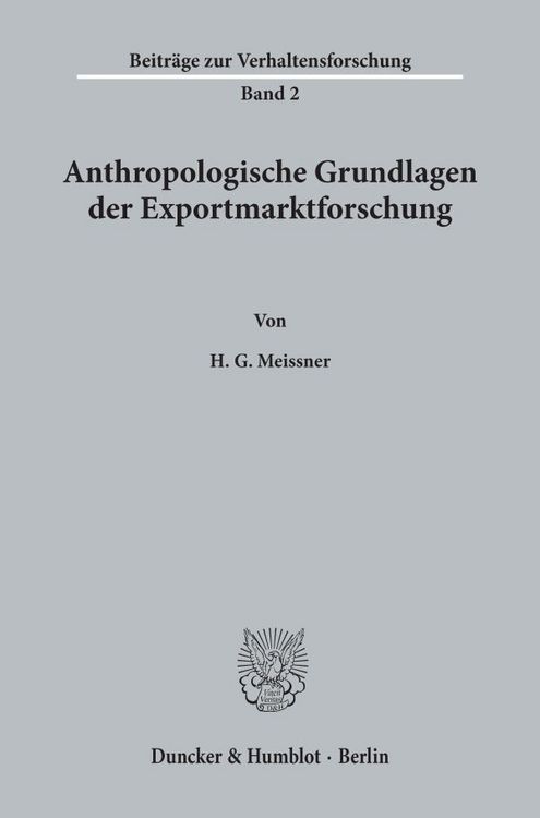 Produktbild: Anthropologische Grundlagen der Exportmarktforschung.