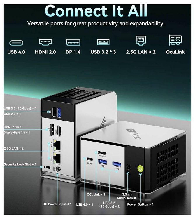 Produktbild: GMKtec Mini PC G3S-2 Intel&reg; Processor N95 16+512GB Intel&reg; Processor N95 3.4GHz 16GB RAM 512GB SSD Intel UHD Graphics Win 11 Pro G