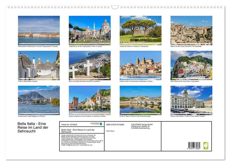Produktbild: Bella Italia - Eine Reise im Land der Sehnsucht (Wandkalender 2026 DIN A2 quer), CALVENDO Monatskalender