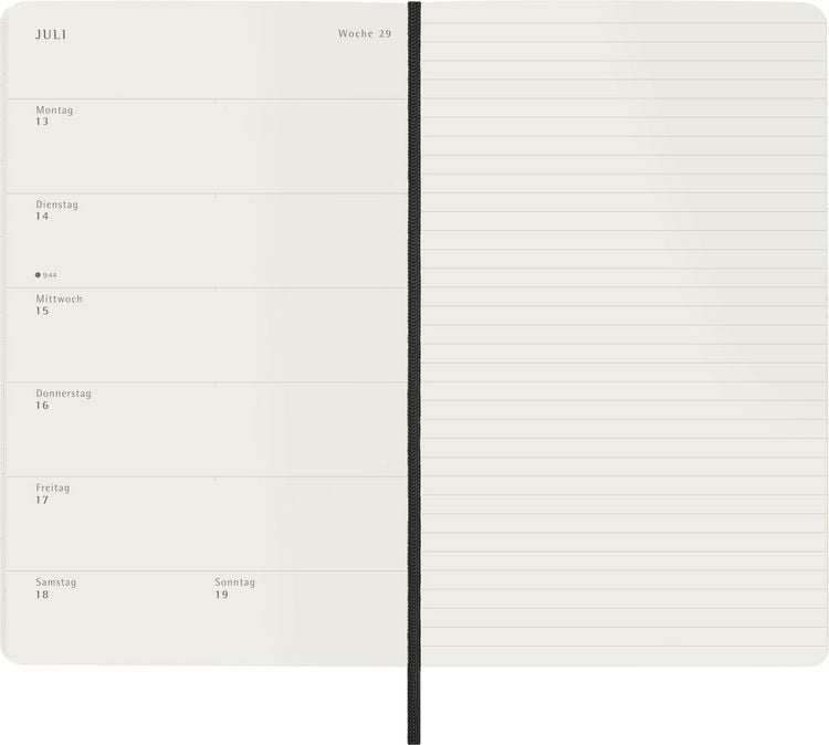 Moleskine 12 Monate Wochen Notizkalender Deutsch 2026, Large/A5, 1 Wo = 1 Seite, rechts linierte Seite, Weicher Einband, Schwarz