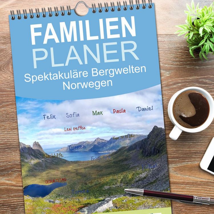 Produktbild: Familienplaner 2026 - Spektakul&auml;re Bergwelten Norwegen mit 5 Spalten (Wandkalender, 21 x 45 cm) CALVENDO