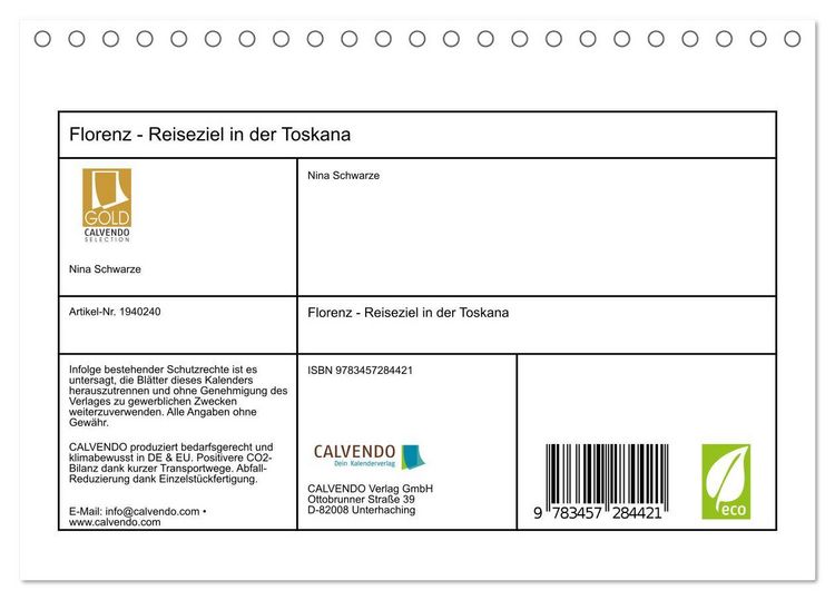 Produktbild: Florenz - Reiseziel in der Toskana (Tischkalender 2026 DIN A5 quer), CALVENDO Monatskalender