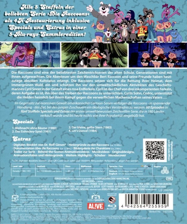 Produktbild: Die Raccoons - Die komplette Serie (neue 4K-Restaurierung aller 5 Staffeln plus Specials & Extras) (5 Blu-rays)