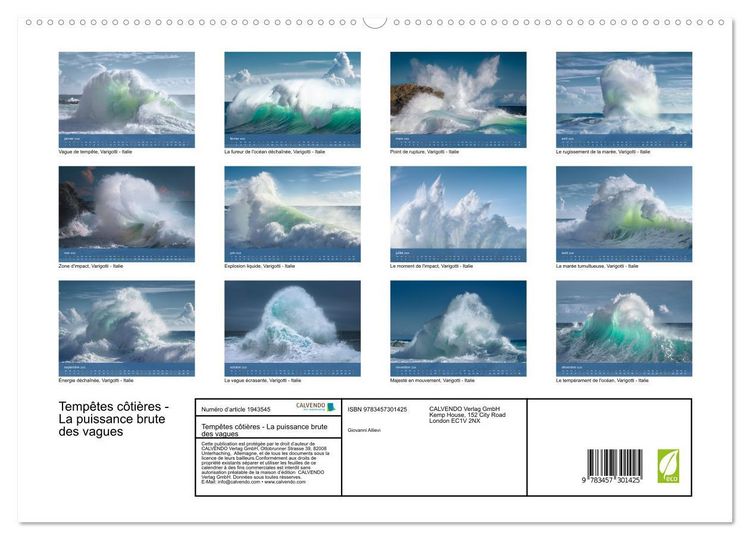 Produktbild: Temp&ecirc;tes c&ocirc;ti&egrave;res - La puissance brute des vagues (Calendrier mural 2026 DIN A2 vertical) calendrier de bureau