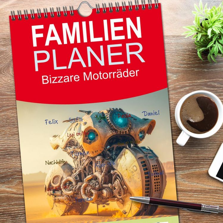 Produktbild: Familienplaner 2026 - Bizzare Motorr&auml;der mit 5 Spalten (Wandkalender, 21 x 45 cm) CALVENDO