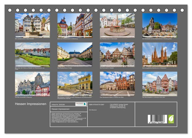 Produktbild: Hessen Impressionen (Tischkalender 2026 DIN A5 quer), CALVENDO Monatskalender