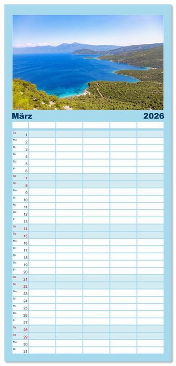 Produktbild: Familienplaner 2026 - Samos. Griechische Inselsch&ouml;nheit mit 5 Spalten (Wandkalender, 21 x 45 cm) CALVENDO