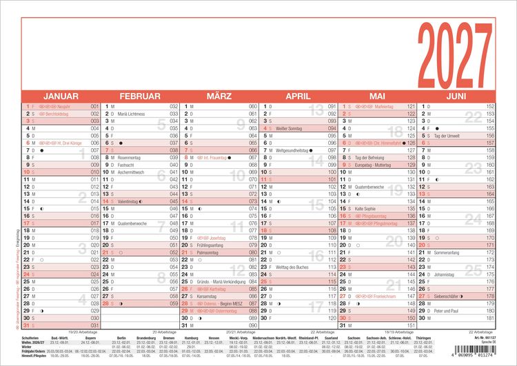 Produktbild: Arbeitstagekalender A4 2027