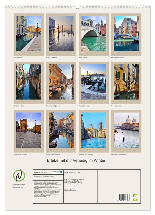 Produktbild: Erlebe mit mir Venedig im Winter (Wandkalender 2026 DIN A2 hoch), CALVENDO Monatskalender