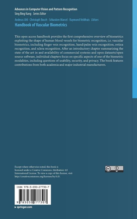 Produktbild: Handbook of Vascular Biometrics