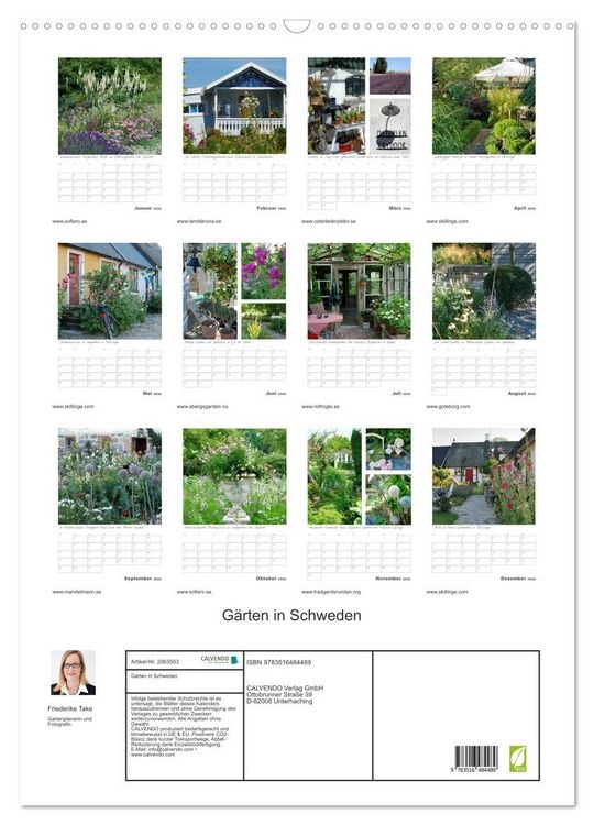 Produktbild: G&auml;rten in Schweden (Wandkalender 2026 DIN A2 hoch), CALVENDO Monatskalender