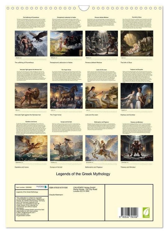 Produktbild: Legends of the Greek Mythology (Wall Calendar 2027 DIN A3 portrait), CALVENDO 12 Month Wall Calendar